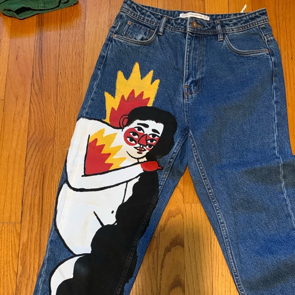 Zara X Ricardo Cavolo Painted Jeans